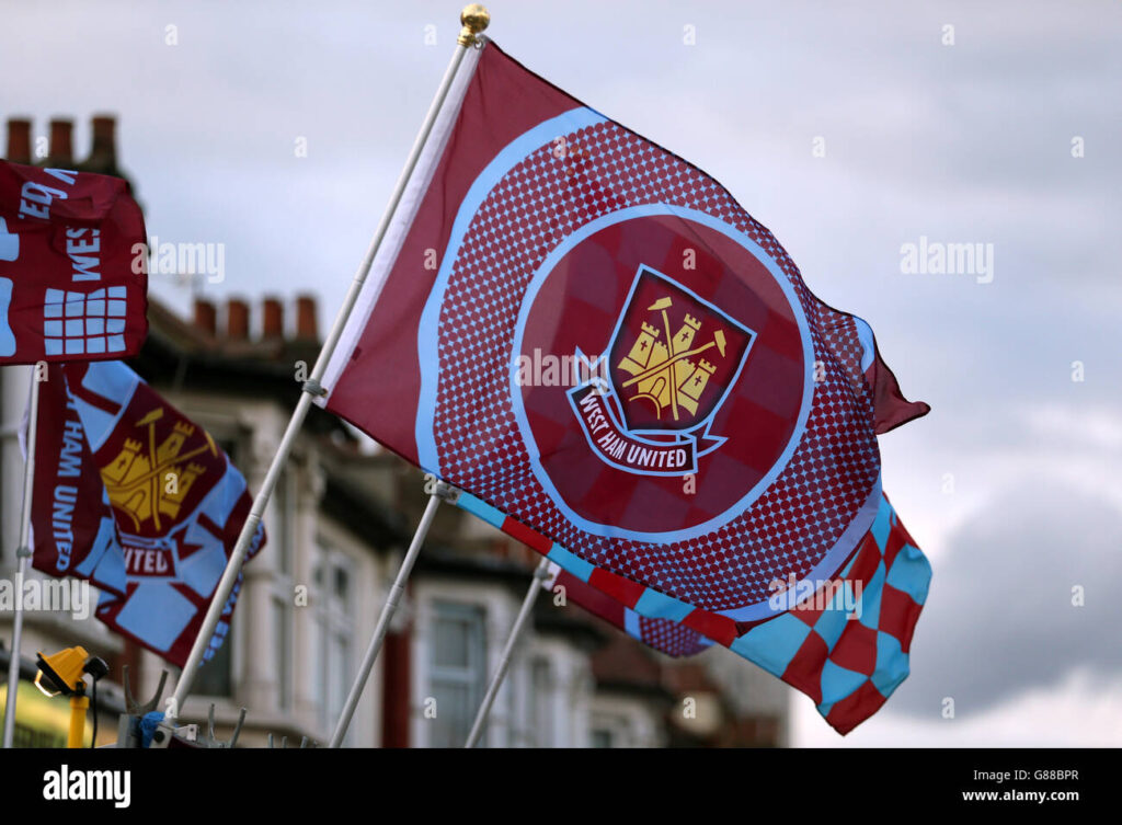 a-general-view-of-west-ham-flags-before-the-game-outside-of-upton-G88BPR